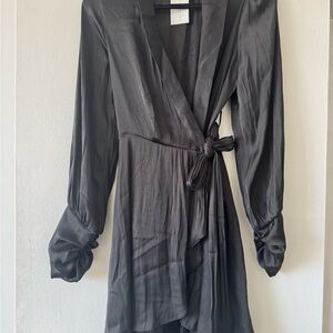 “By Together” Black Long Sleeve Wrap Dress